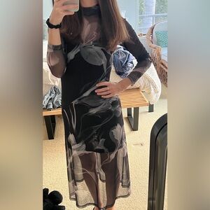 All Saints black floral hanna midi dress - size 0